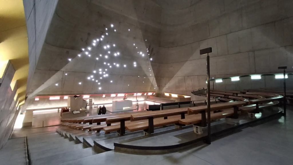 The Church of Saint-Pierre, an iconic work designed by the architect Le Corbusier and located at the Le Corbusier site in Firminy, in the Loire department.