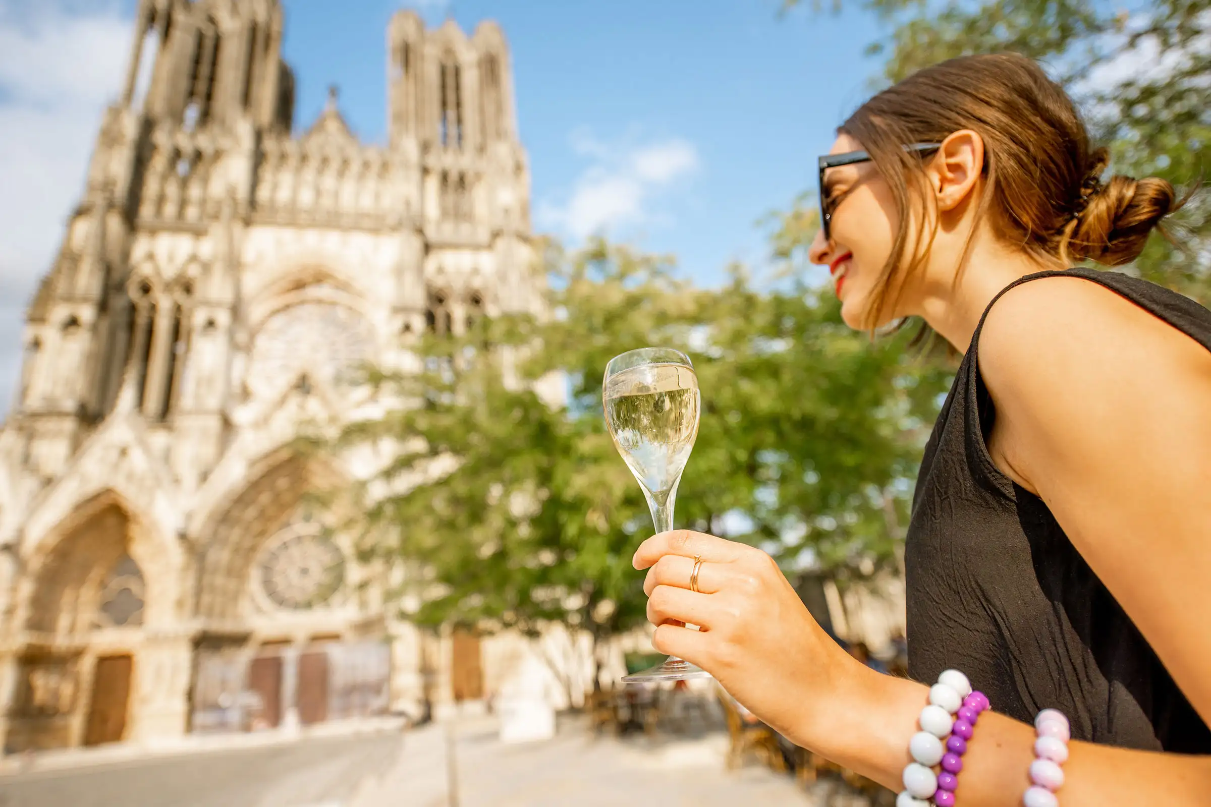 Champagne experience in front of Reims Cathedral