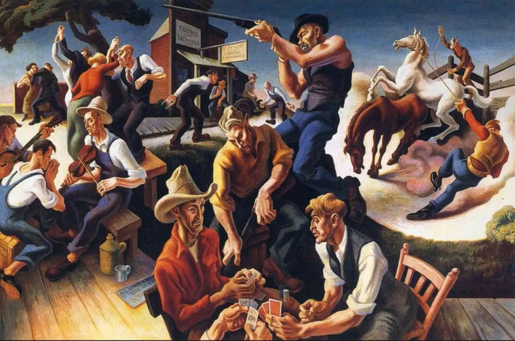 Fresco "The Arts of Life in America: Arts of the West" (1932), painted by the American artist Thomas Hart Benton